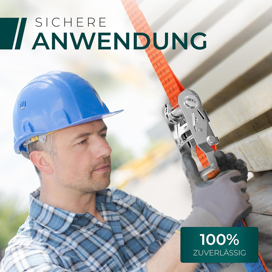 Schwerlast Spanngurte mit Ratsche 2000kg 6M 35MM – TÜV/GS (DIN EN 12195-2) – Zurrgurte mit Haken in