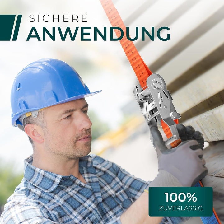 Schwerlast Spanngurte mit Ratsche 2000kg 6M 35MM – TÜV/GS (DIN EN 12195-2) – Zurrgurte mit Haken in
