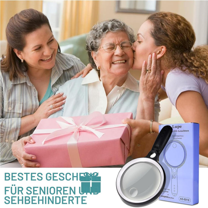 Lupe mit Licht USB Aufladbar, 10X 20X 45X Vergrösserungsglas, 37 LED Beleuchtete Handlupe mit 3 Lich