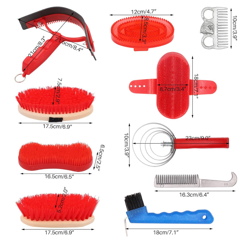 BREUAILY 10 Stück Pferdepflegeset | Pferdebürsten-Set | Flexible Kardätsche | Striegel | Schweisssch