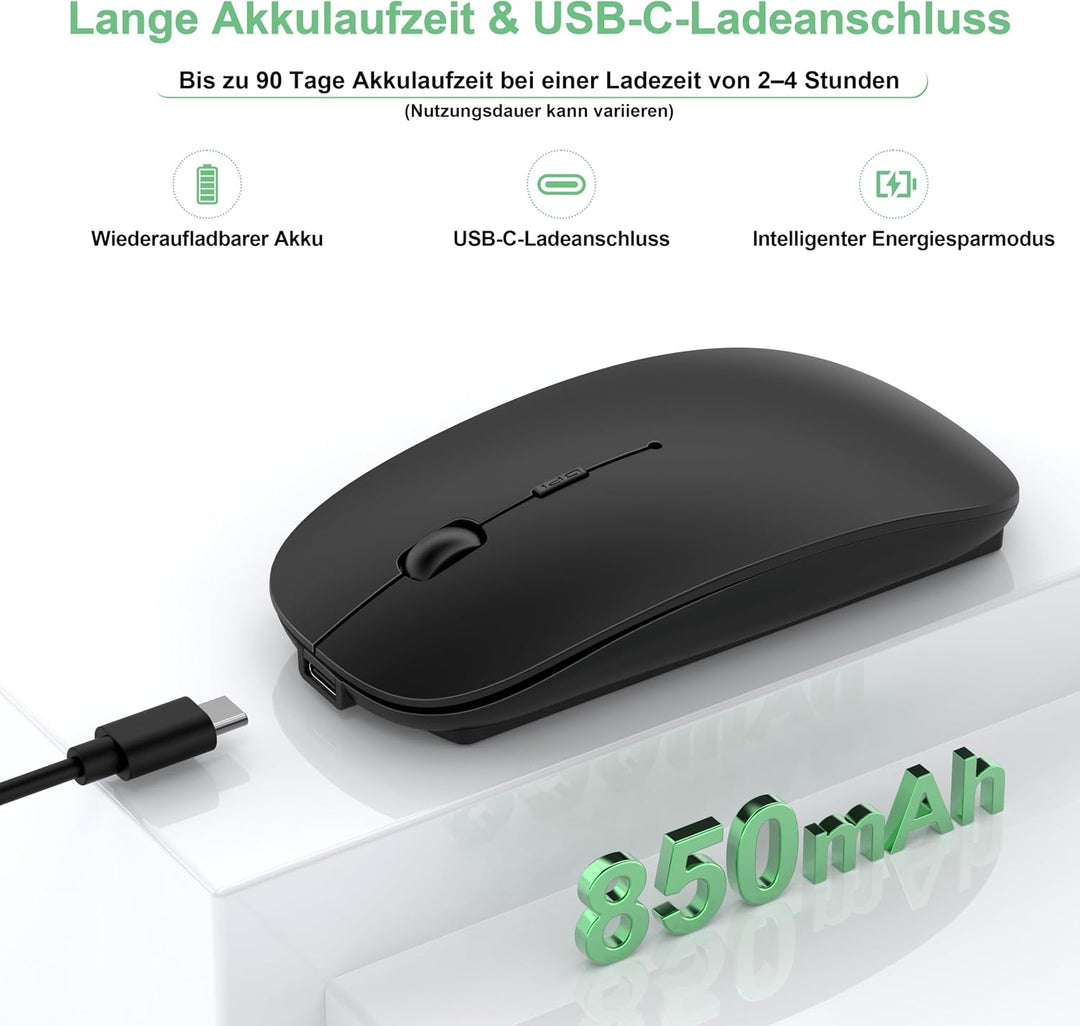 Kabellose Bluetooth Maus für MacBook Air Mac iPad Pro Laptop PC, Wiederaufladbare Funkmaus mit Jiggl