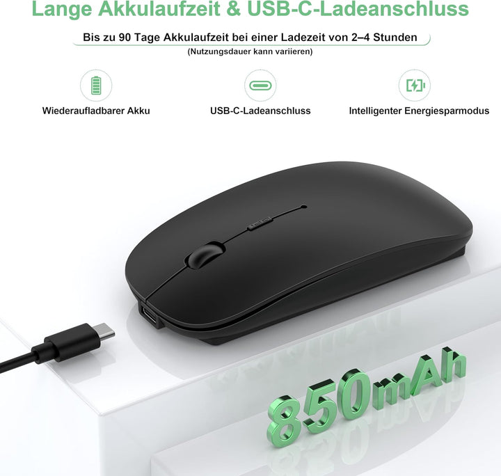 Kabellose Bluetooth Maus für MacBook Air Mac iPad Pro Laptop PC, Wiederaufladbare Funkmaus mit Jiggl