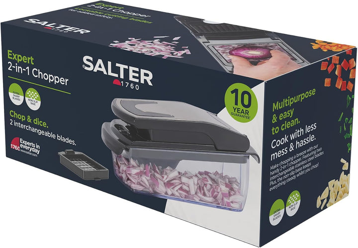 Salter Expert 2-in-1 Lebensmittelhacker – Zwiebeln, Gemüse hacken und würfeln, 2 austauschbare Schne