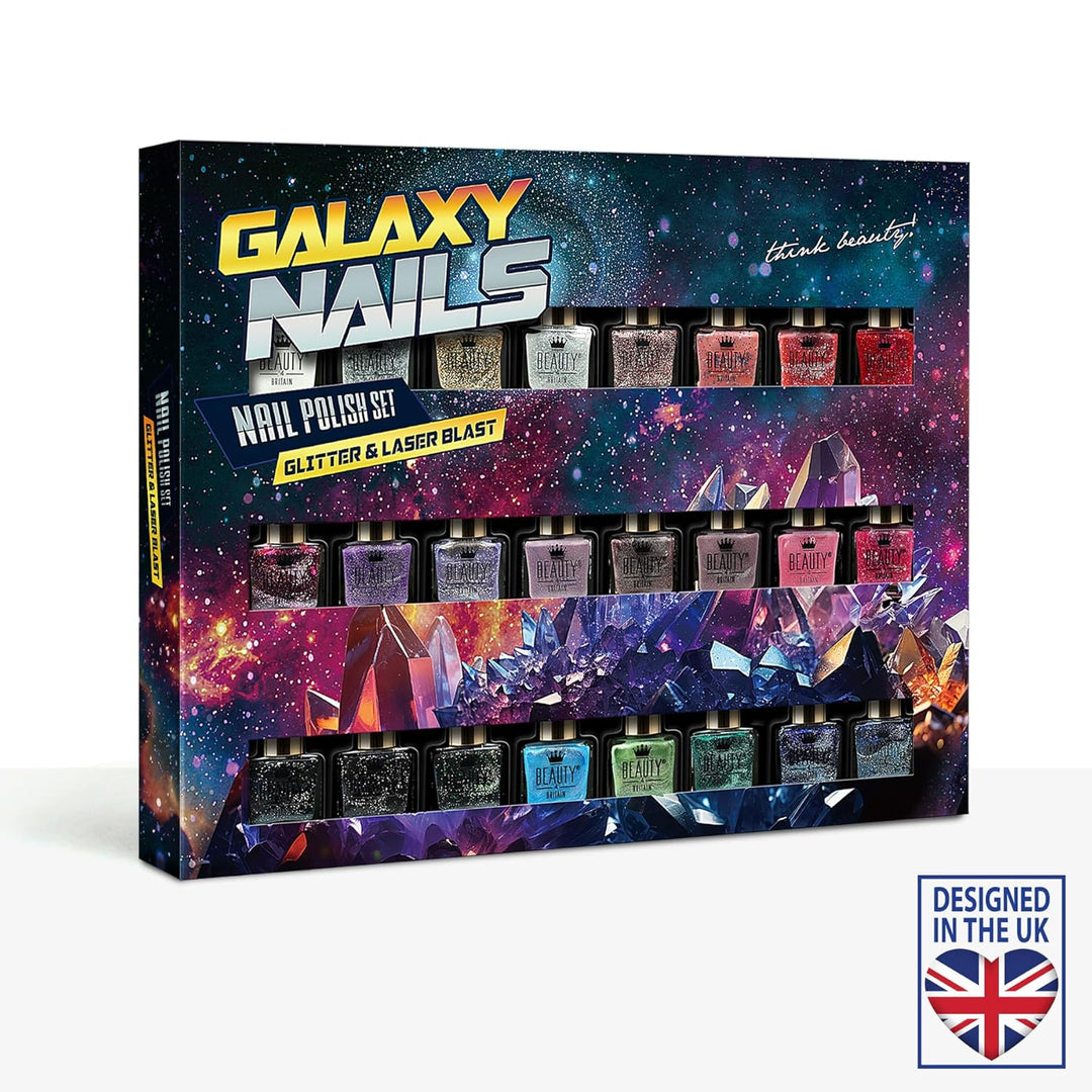 Set aus 24 Glitzer-Nagellacken – 24 Faszinierende Farbtöne in einer Kosmischen Box – 6.5 ml Fläschch
