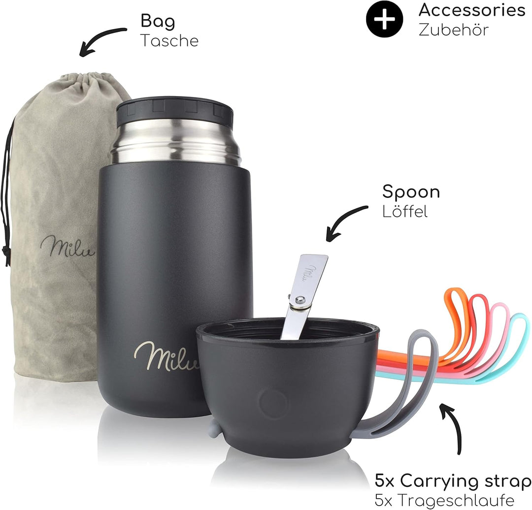 Milu® Thermobehälter 450, 650ml, 800ml | Edelstahl Warmhaltebehälter | Essensbehälter | Speisegefäss