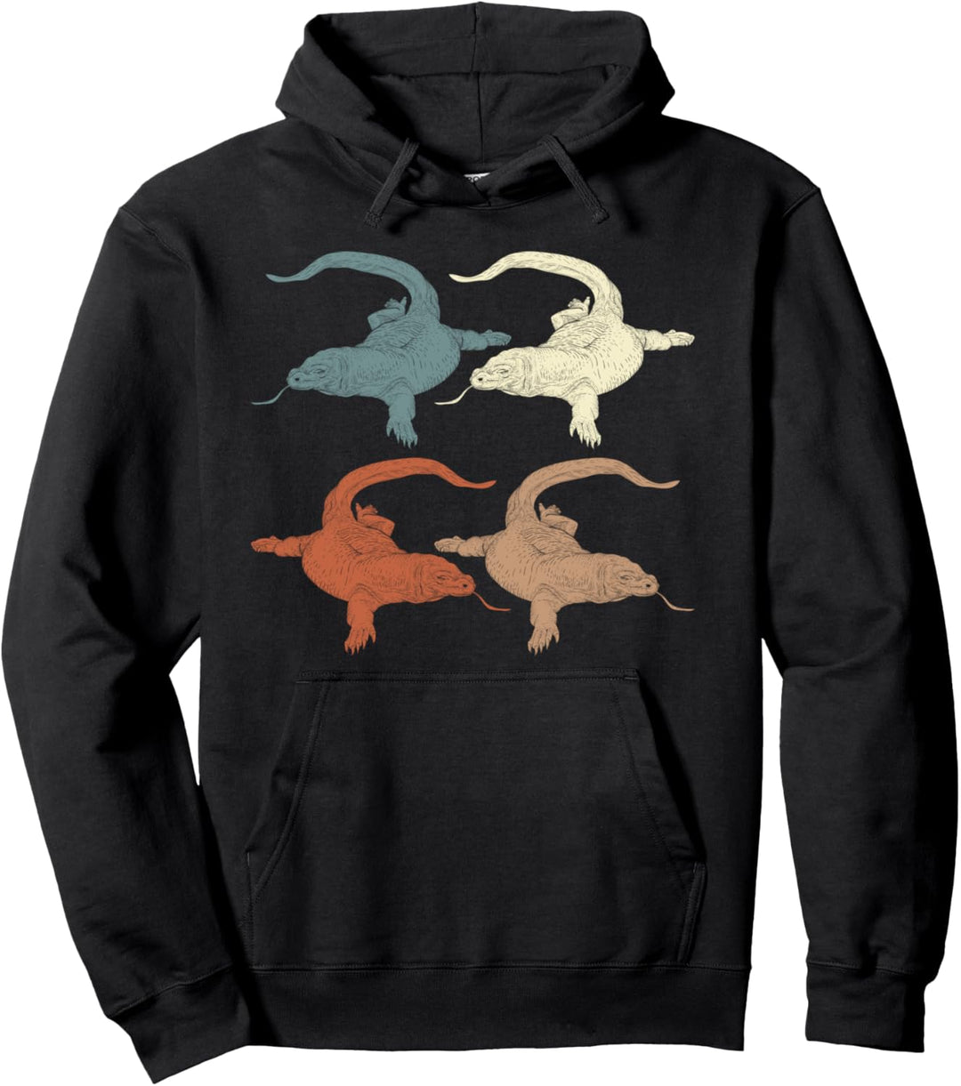 Indonesien Tier Tropisches Reptil Waran Retro Komodowaran Pullover Hoodie