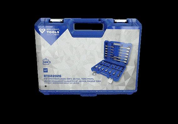 BRILLIANT TOOLS BT022026 1/2" Bit-Stecknuss-Satz, 26-tlg, Vielzahn-Profil, XZN [Powered by KS TOOLS]