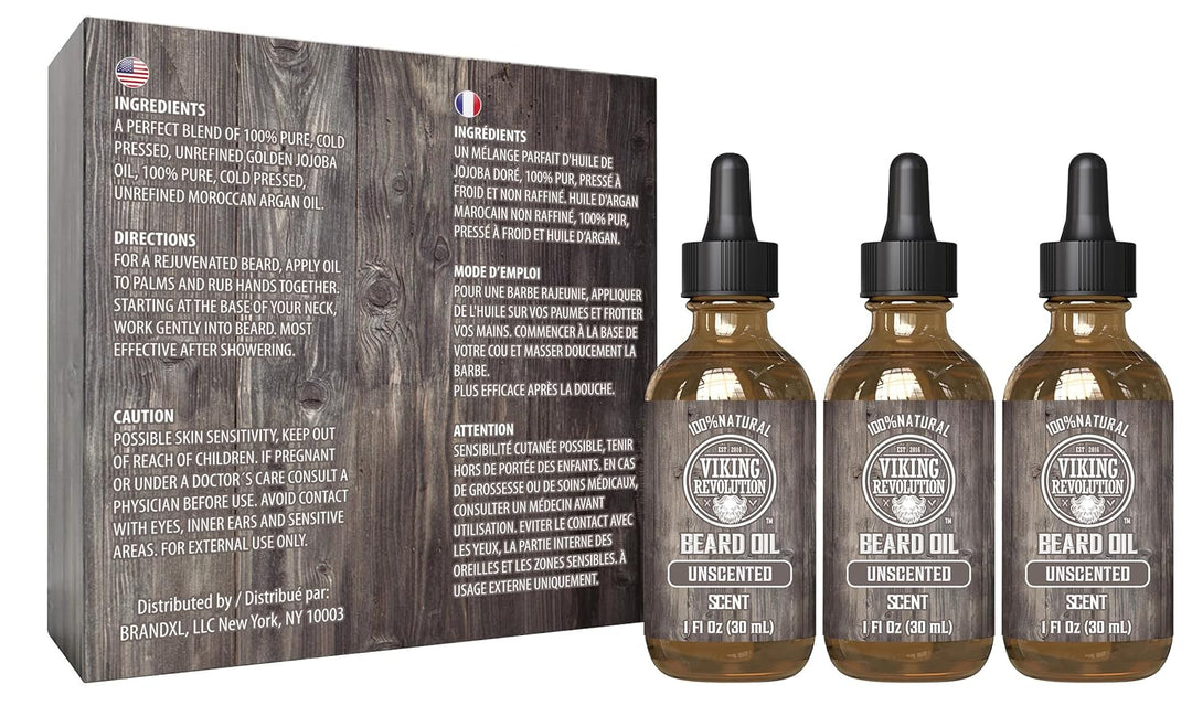 Viking Revolution Unscented Beard Oil for Men - Natural Mens Beard Oil with Argan Oil and Jojoba Oil