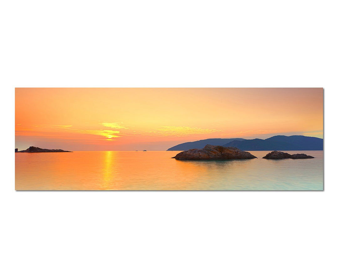 Paul Sinus Art Panoramabild auf Leinwand und Keilrahmen 150x50cm Vietnam Meer Sonnenaufgang
