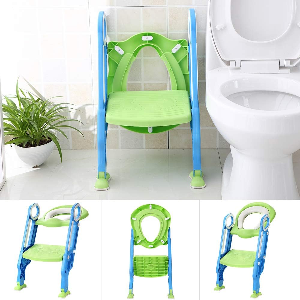 Toilettensitz für Kinder Mit Gepolstertem Sitz,Toilettensitz Toilettentrainer mit Treppe Stabilen Ru