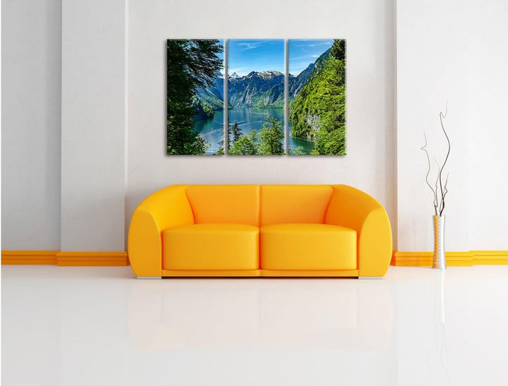 Pixxprint Blick auf den Königssee als Leinwandbild - Grösse: 3-Teilig (120x80cm) - Wandbild - Kunstd