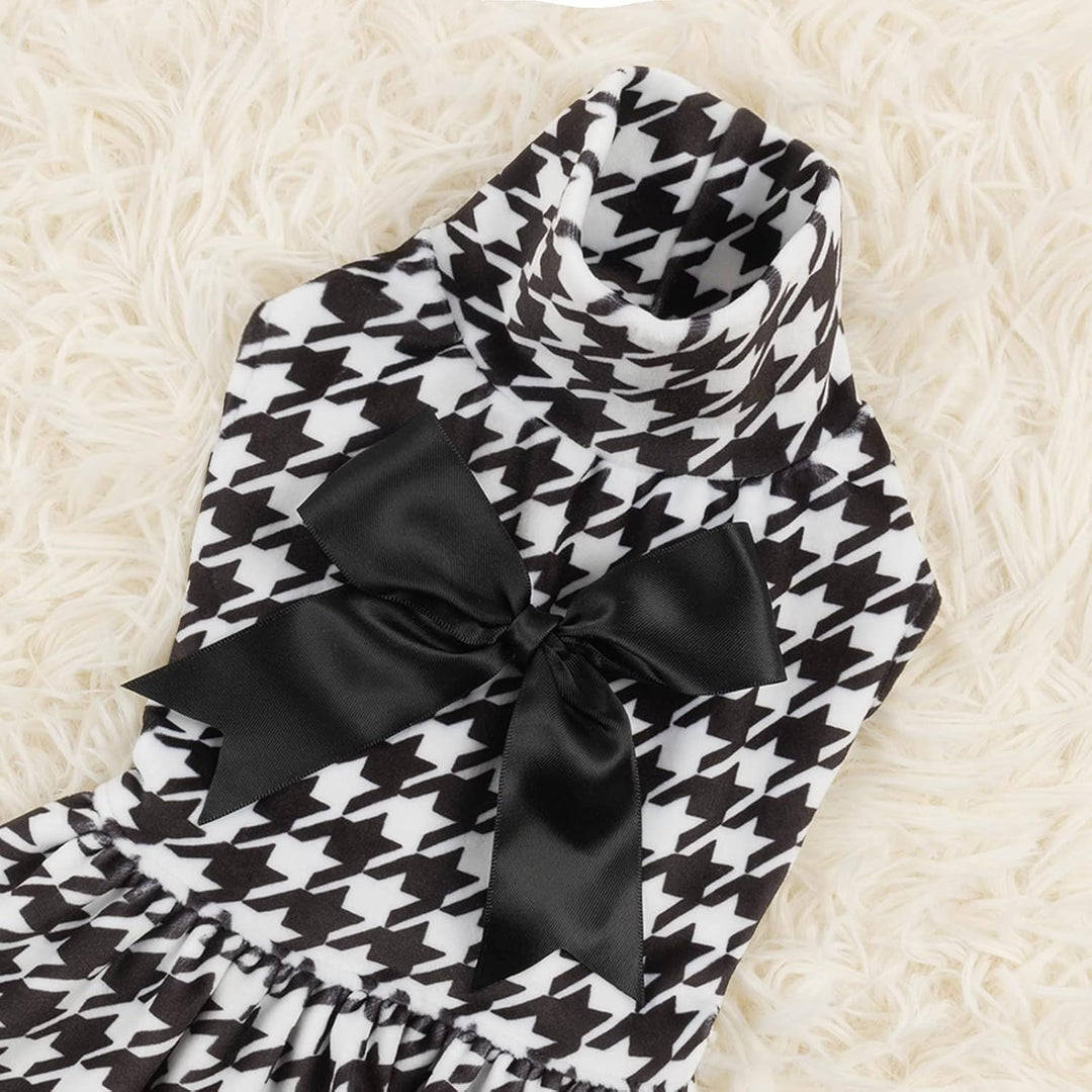CuteBone Houndstooth Hundekleid samt Rollkragenpullover Welpenrock Kostüm Haustier Outfit Katzenklei