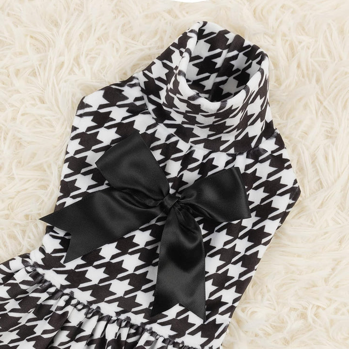 CuteBone Houndstooth Hundekleid samt Rollkragenpullover Welpenrock Kostüm Haustier Outfit Katzenklei