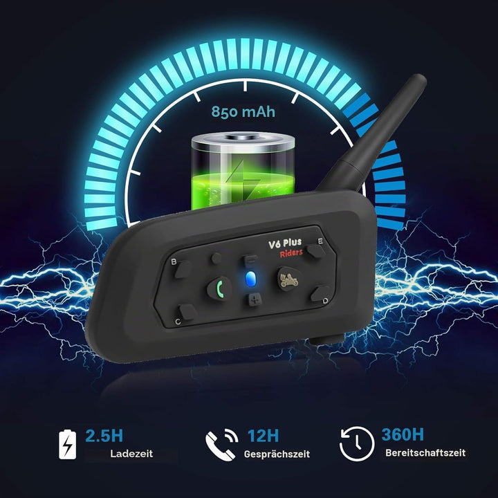 QSPORTPEAK V6 Plus Motorrad Intercom Bluetooth Headsets, 1200M bis zu 6 Reiters Motorradhelm Interph