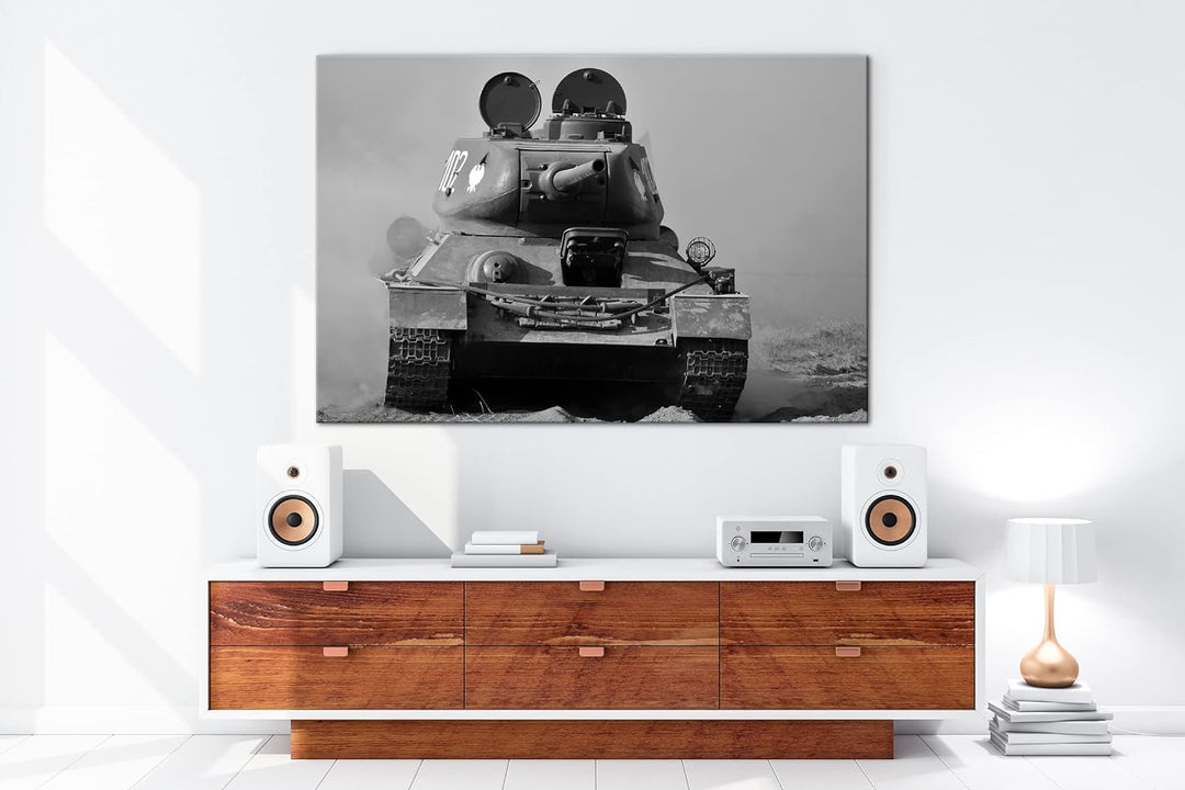 deyoli Panzer im Einsatz Effekt: Schwarz&Weiss Format: 80x60 als Leinwandbild, Motiv fertig gerahmt