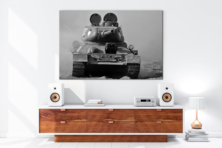 deyoli Panzer im Einsatz Effekt: Schwarz&Weiss Format: 80x60 als Leinwandbild, Motiv fertig gerahmt