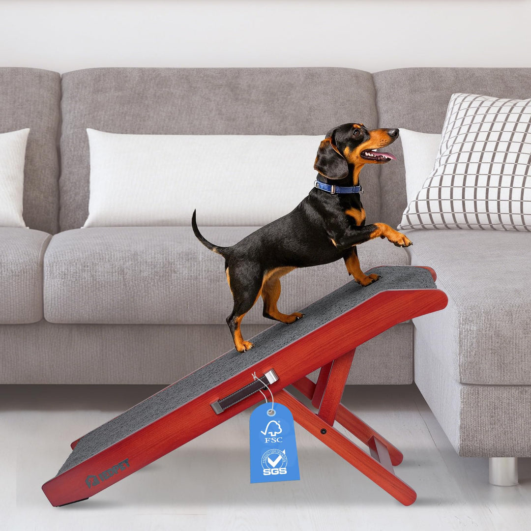 Hunderampe Hundetreppe für Hunde - Einstellbar 34-61,5 cm Spülschutz-Design Birkenholz Rampe Hund Kl