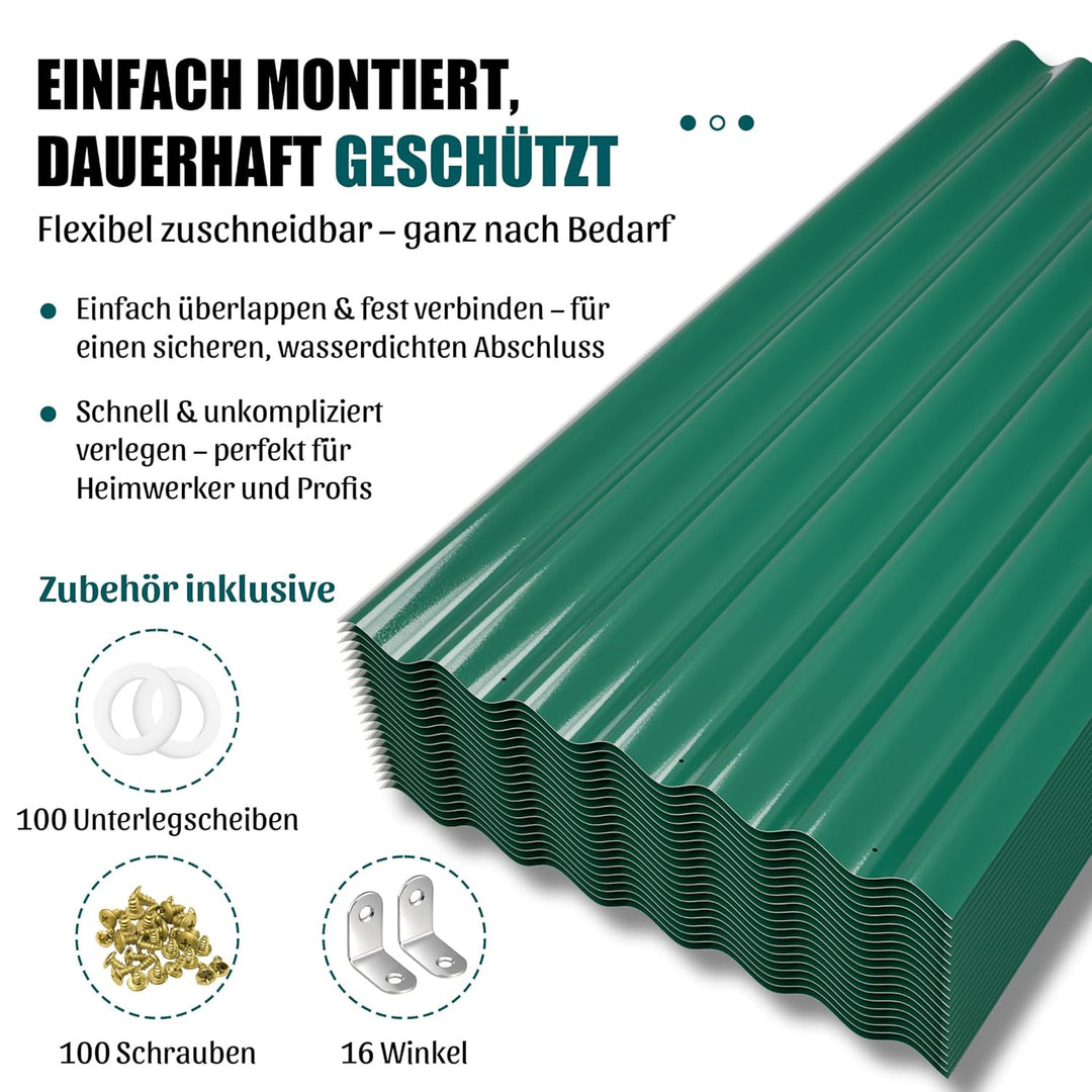 Thanaddo Wellplatten Metall Blech, 20er Set Wellplatte Dach Platten Stahlblechdachplatten mit Schrau