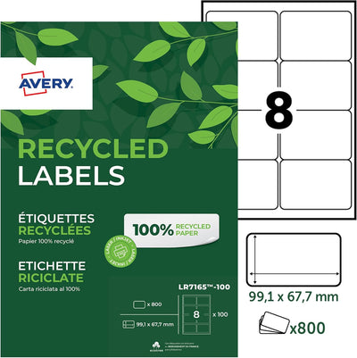 AVERY Zweckform LR7165-100 Versand-Etiketten (A4, 800 Stück, Recycling, 99,1 x 67,7 mm, 100 Blatt) w