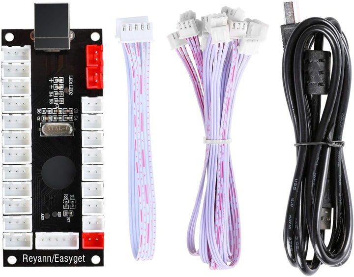 Hikig DIY-Kit für 2-Spieler-Arcade-Spiele, 2X USB-Encoder ohne Verzögerung + 2X Joystick + 20x LED-A