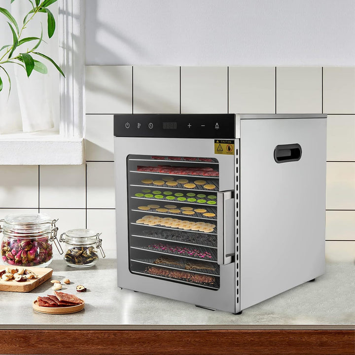 Edelstahl Dörrautomat, 1000W Dörrgerät Trockner mit 10 Fächer(11.81 * 11.02 inch) 24H-Timer, Geräusc