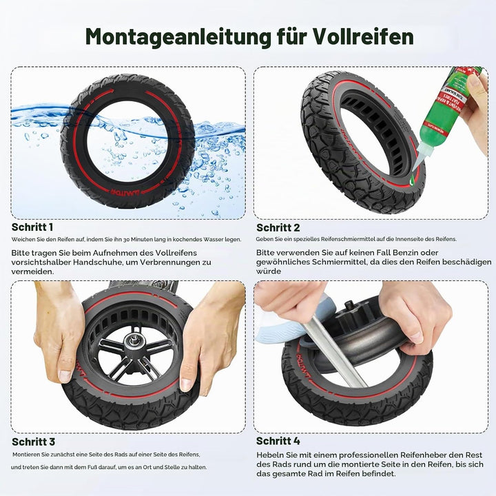 10x2.125 Reifen Vollgummi Offroad, E Scooter Vollgummireifen 10x2.125 mit Abriebfeste &amp; Pannensicher