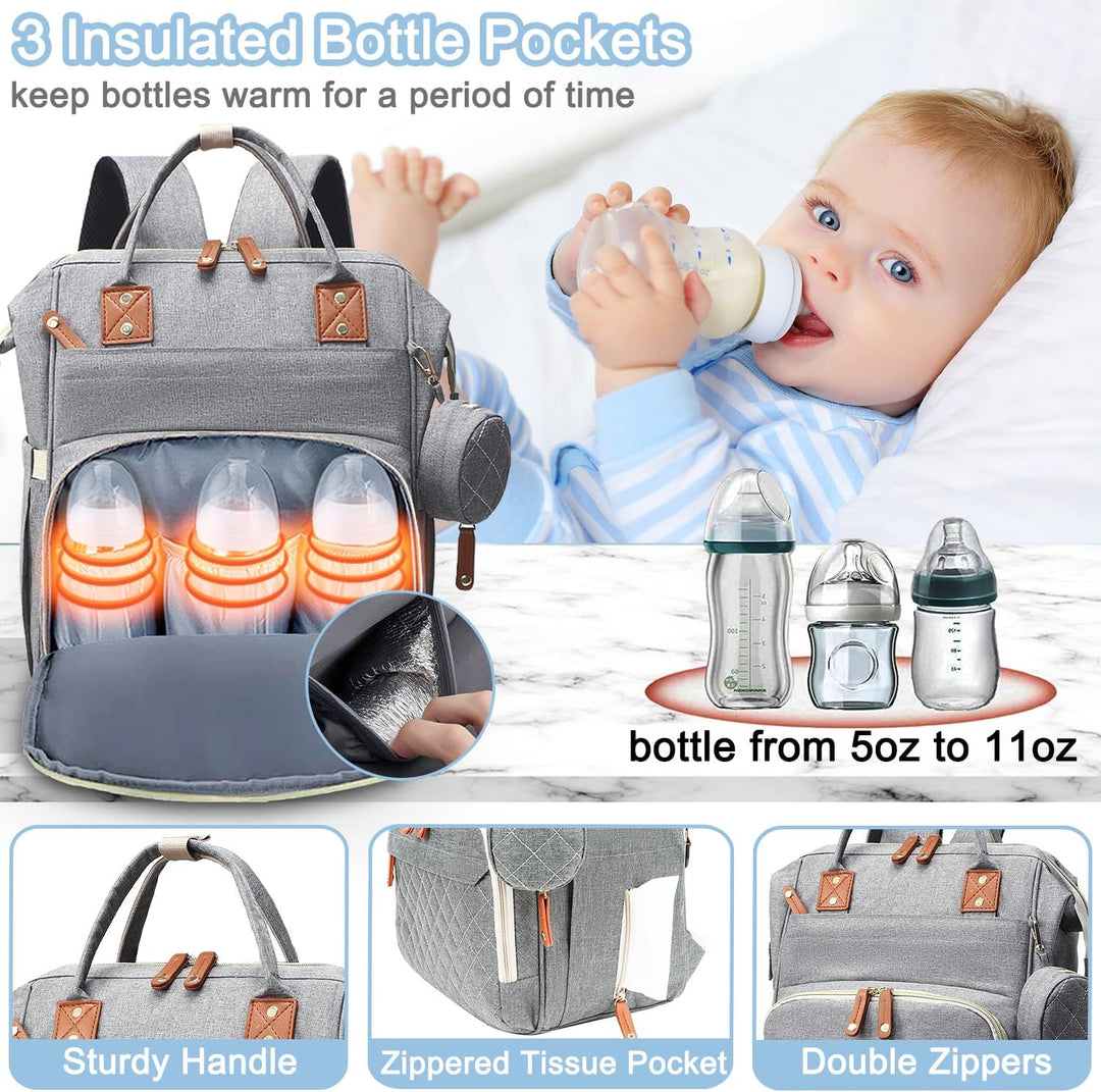 Diaper Bag Backpack Baby Bag, Baby Girl Boy Diaper Bag for Dad Mom with Pad, 16 Pockets Grau, Grau