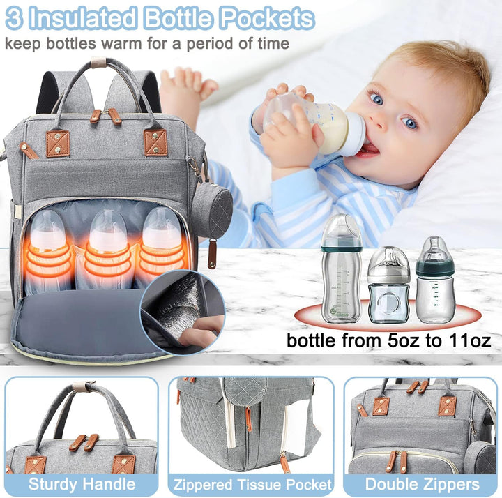 Diaper Bag Backpack Baby Bag, Baby Girl Boy Diaper Bag for Dad Mom with Pad, 16 Pockets Grau, Grau