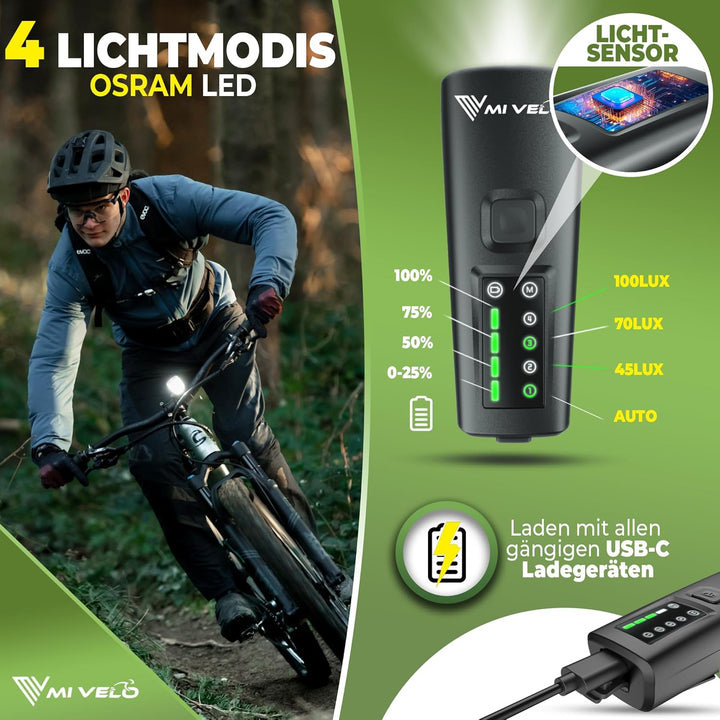 MIVELO Fahrradlicht Set mit Power-Akku, StVZO zugelassene Fahrradbeleuchtung USB aufladbar &amp; wasserd