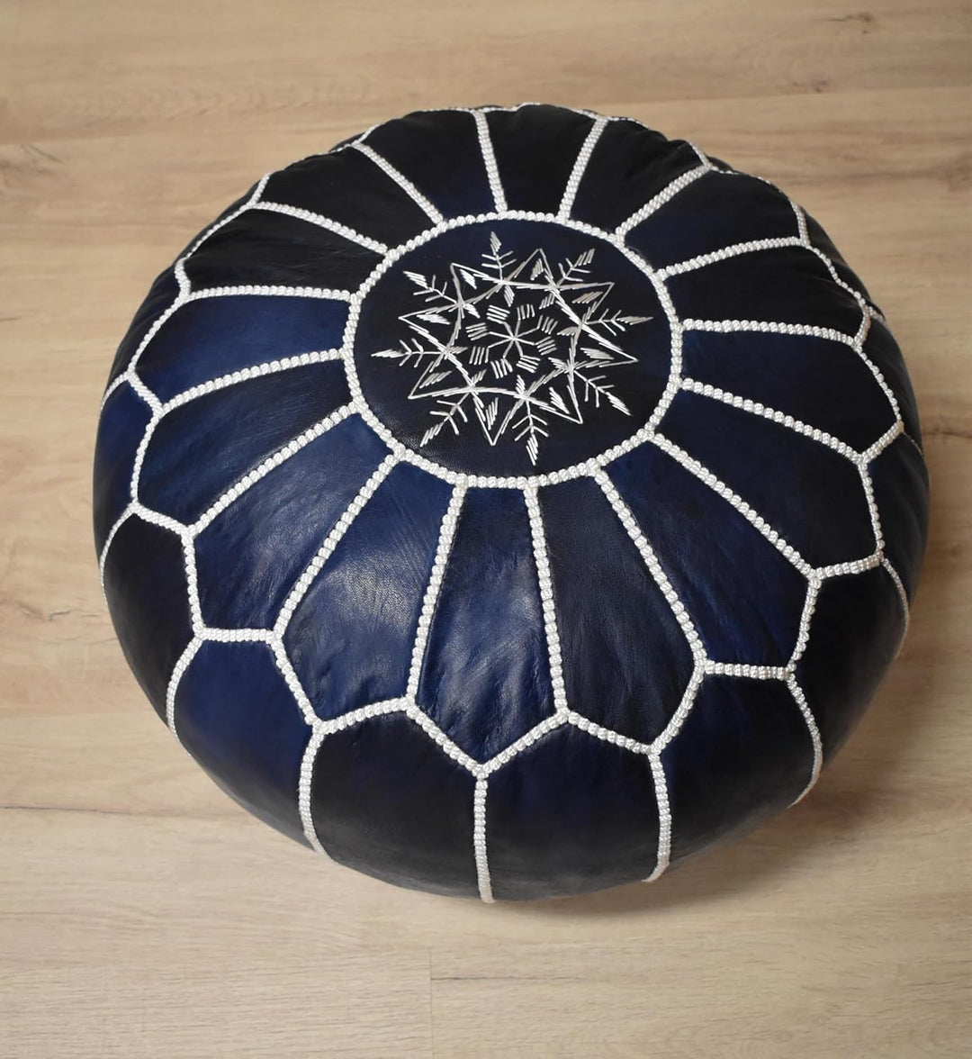 Poufs&Pillows Premium Echt Leder Pouf - Handgefertigt - gefüllt geliefert - Ottoman Sitzsack Fusshoc