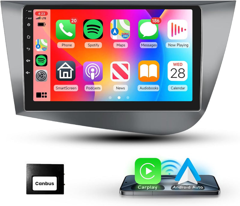 Podofo Android Carplay Autoradio für Seat Leon 2 MK2 2005-2012(Linkslenker), Android Auto HiFi GPS 9