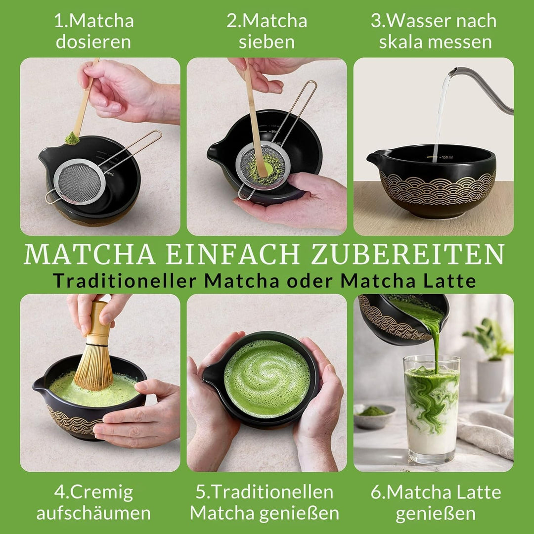 Matcha Set Japanisch, Matcha Besen Set 8-teilig – Premium Bambus Matcha Whisk (Chasen), Matcha Schal