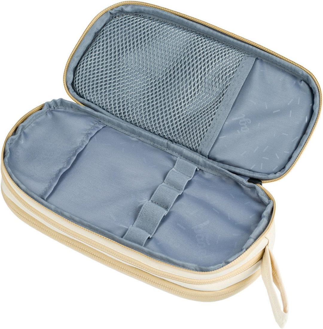 Baagl Federmäppchen Schulmäppchen Mädchen Jungen 3 Fächer Etui - Beige, Beige