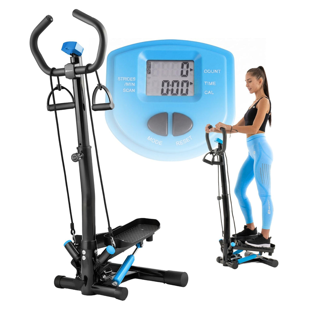 Hop-Sport Swing Side Stepper HS-055S mit verstellbarem Haltegriff Trainingsbändern Computer verstell