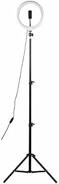 Somikon Handy Stativ mit Licht: LED-Ringlicht, Handy-Halter, Stativ, Fernauslöser, Ø 10" / 25 cm (Li