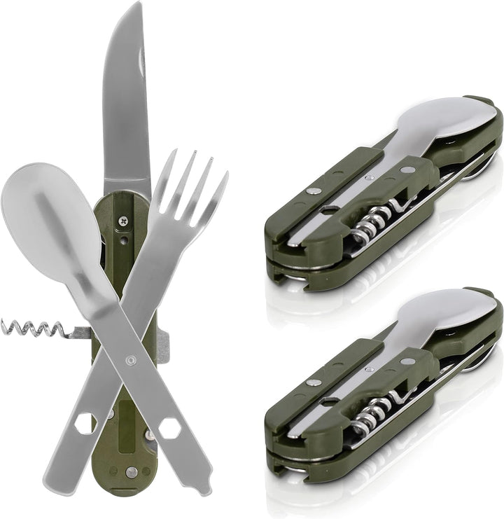 KS-11 2 Stück Outdoor Bundeswehr Besteck Edelstahl Campingbesteck Essbesteck Set 6 teilig Camping Be