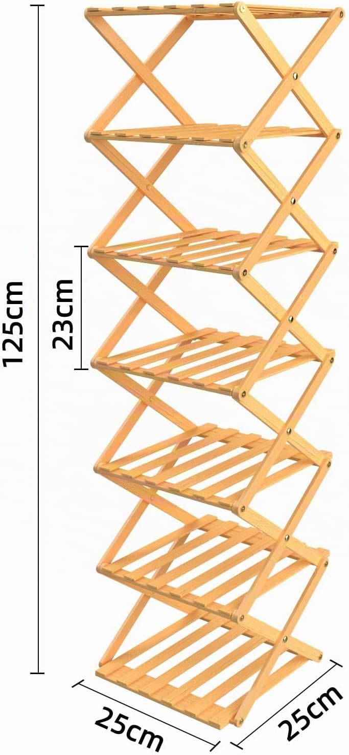 homewell Schuhregal aus Bambus mit 7 Ebenen, vertikales Schuhablage, Faltbares Montagefreies, Schuhr