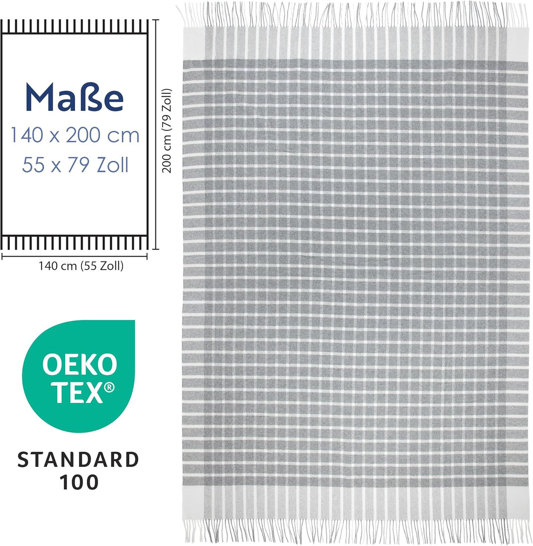 Nostra Andora Tagesdecke 140x200, Grau | Picnic Blanket | Weiche Merino Wolldecke mit 10% Kaschmir |