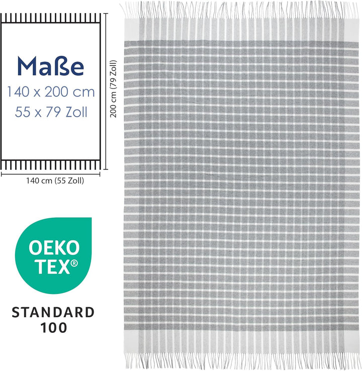Nostra Andora Tagesdecke 140x200, Grau | Picnic Blanket | Weiche Merino Wolldecke mit 10% Kaschmir |