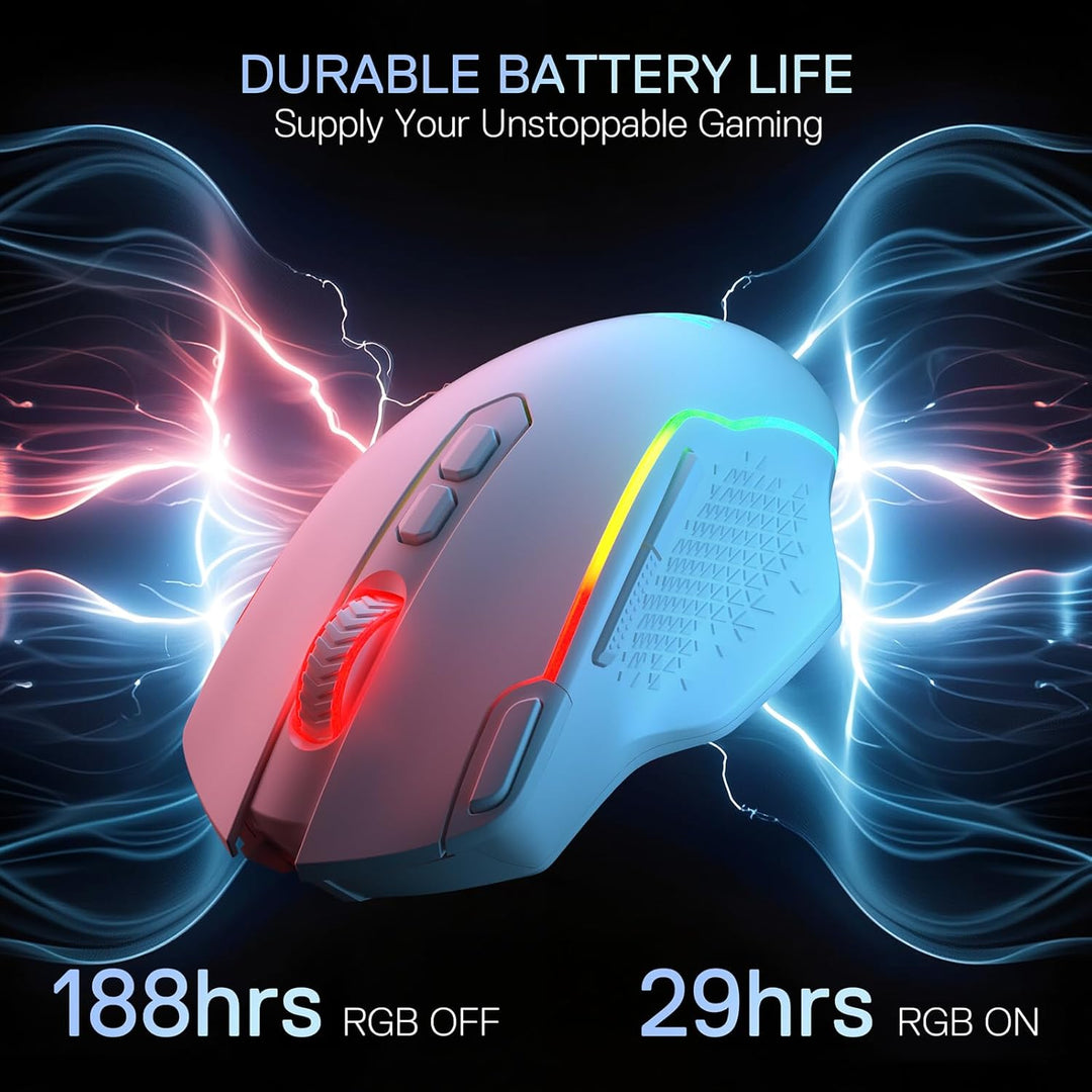 Redragon M810 MAX 3-Modi Wireless Gaming Maus, 12000 DPI, kabelgebundene/kabellose RGB-Maus mit Rapi