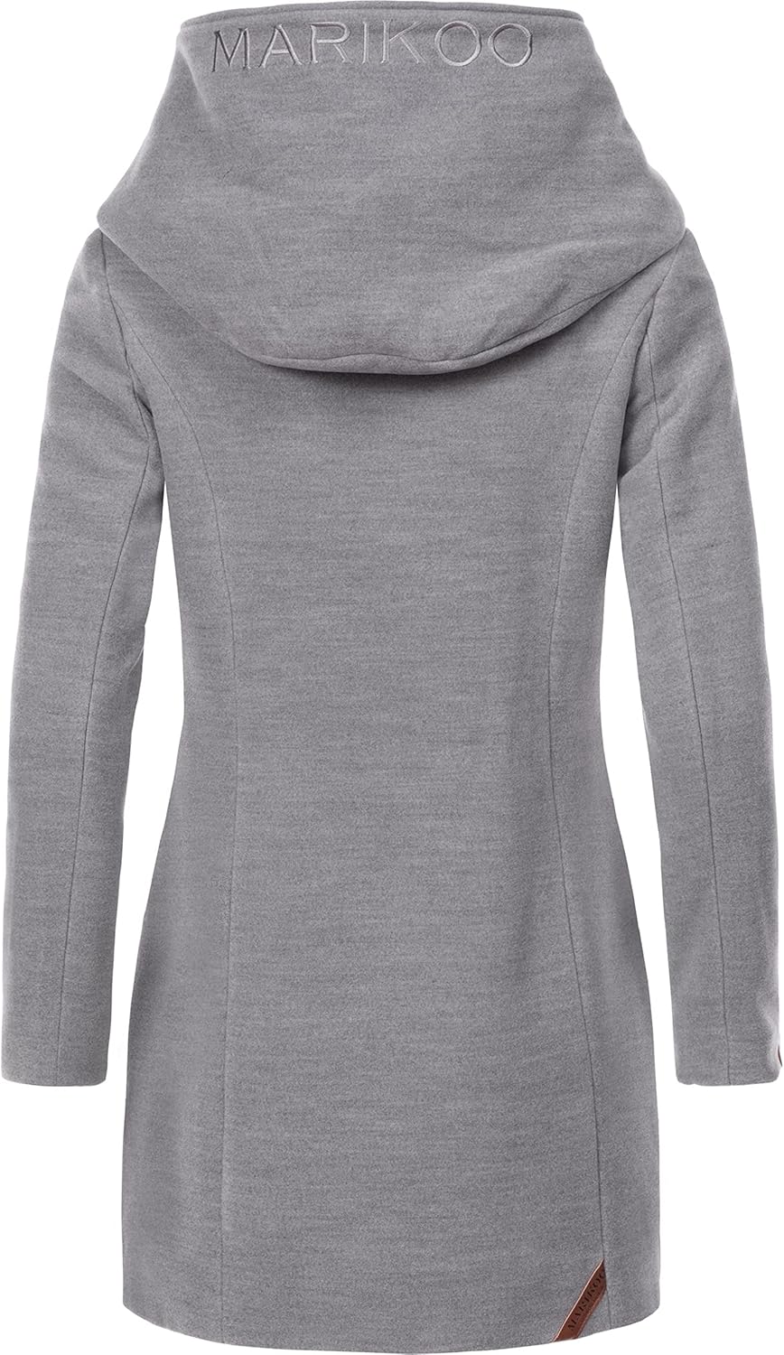 MARIKOO Damen Mantel in Wollmantel-Optik Warmer Trenchcoat mit Kapuze Maikoo XS-5XL S Grau, S Grau