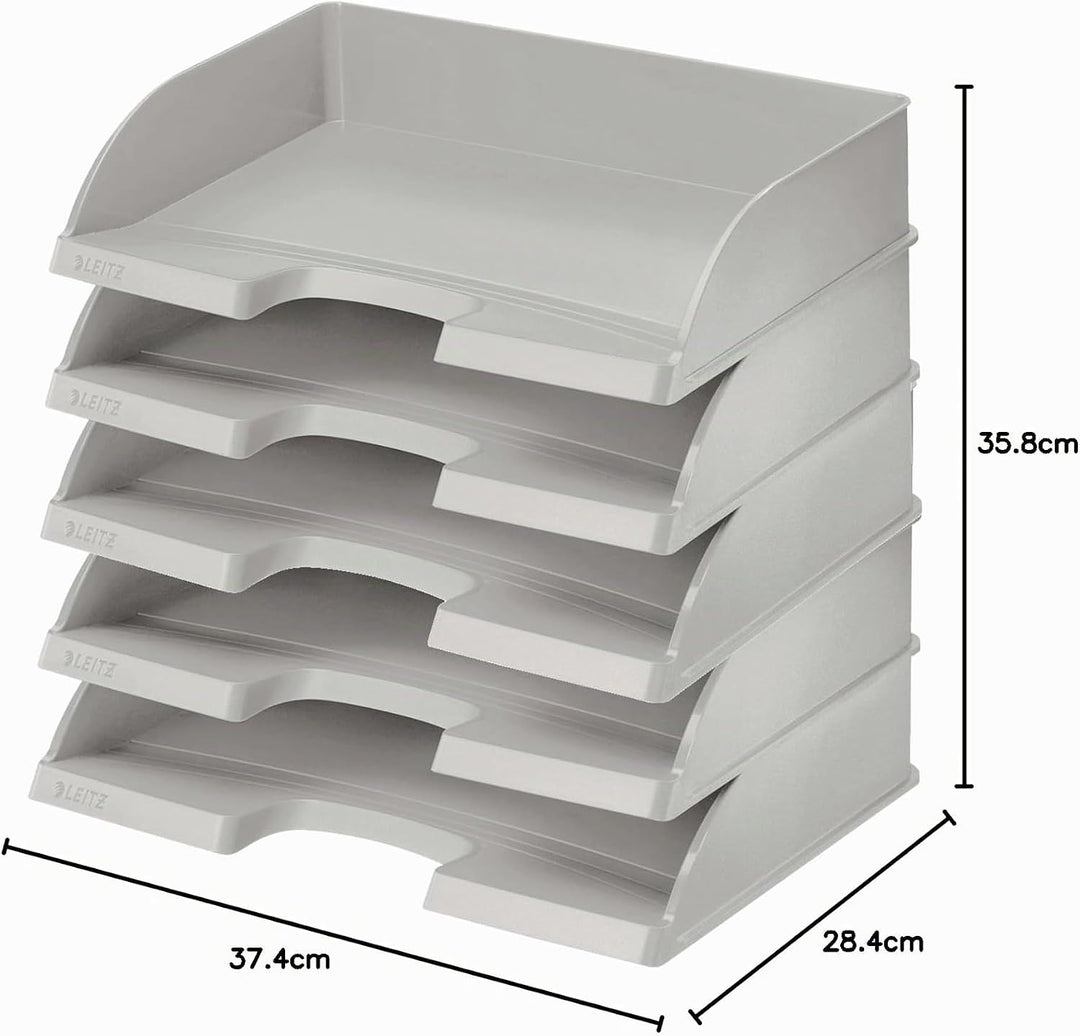 Leitz Briefkorb Querformat A4, 5er Pack, Grau, Plus Serie, 52180085 Standard Grau 5 Stück, Standard