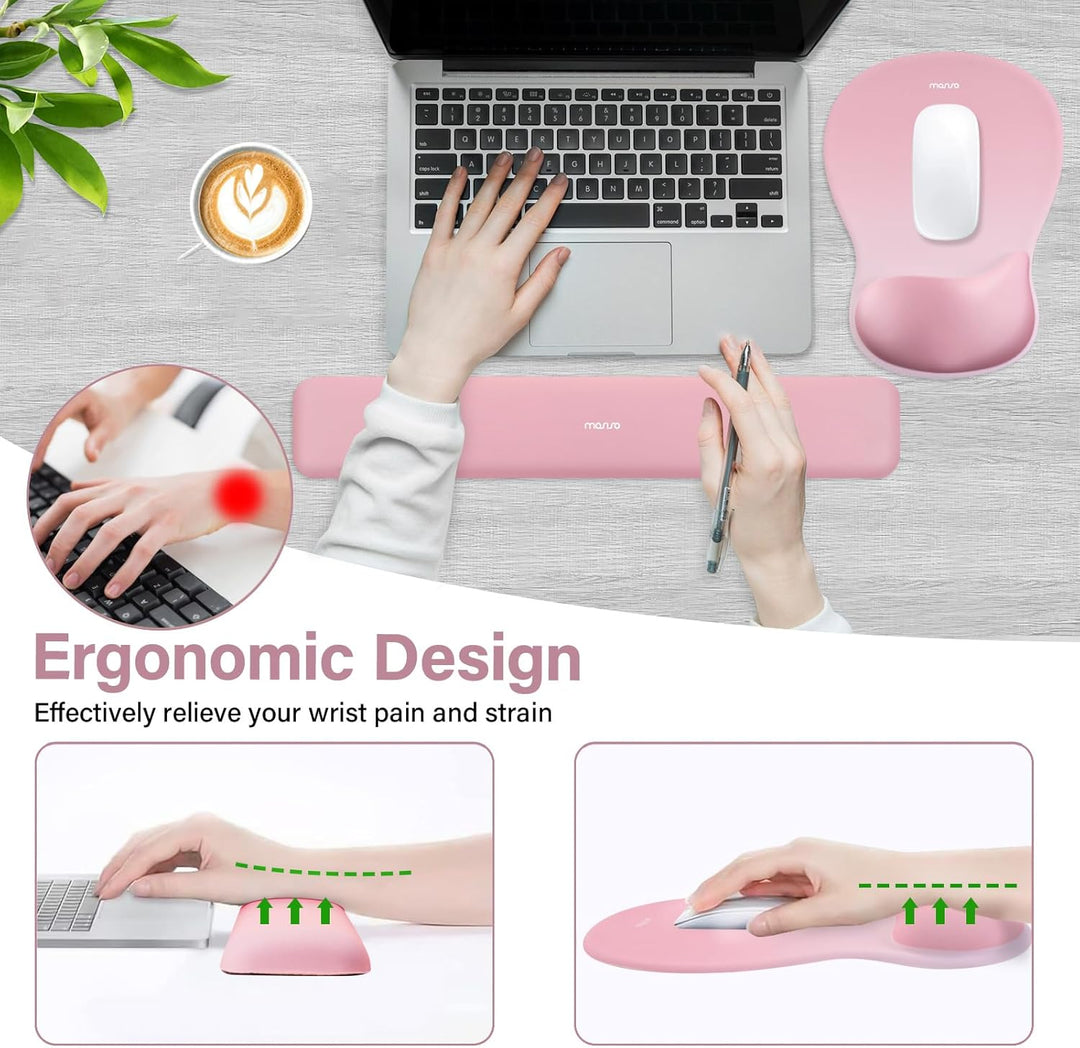 MOSISO Handgelenkstütze für Mauspad&Tastatur Set, Ergonomische Mauspad mit Konkav Gewölbtem Memory S