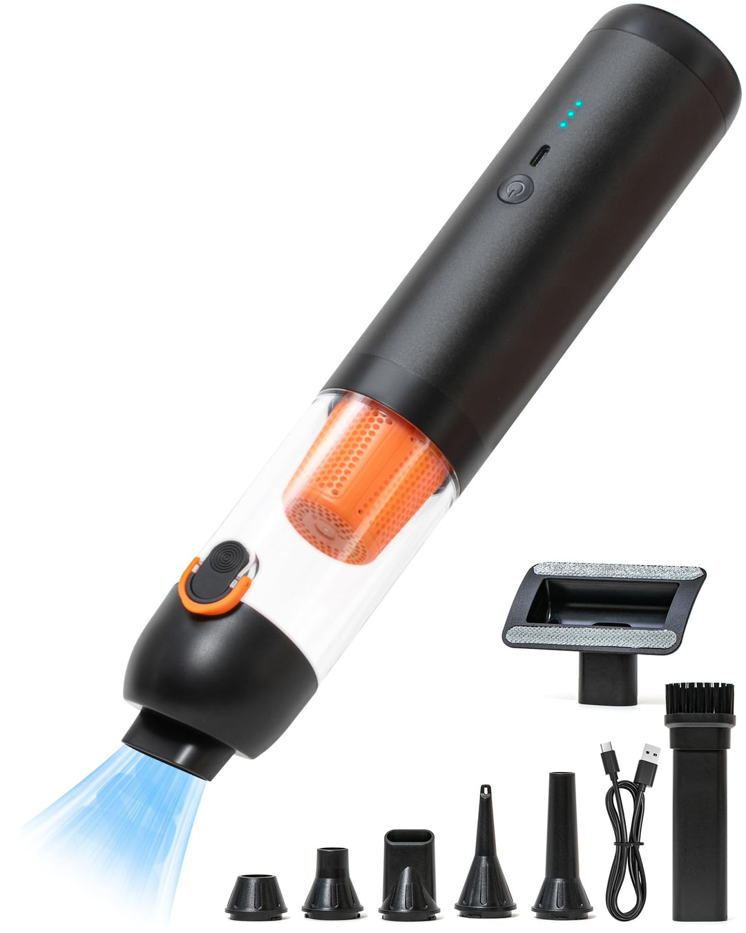 Handstaubsauger Akku, 4-in-1 Tragbarer Mini Kabelloser Auto Staubsauger mit 19.000 Pa Saugkraft, Lei