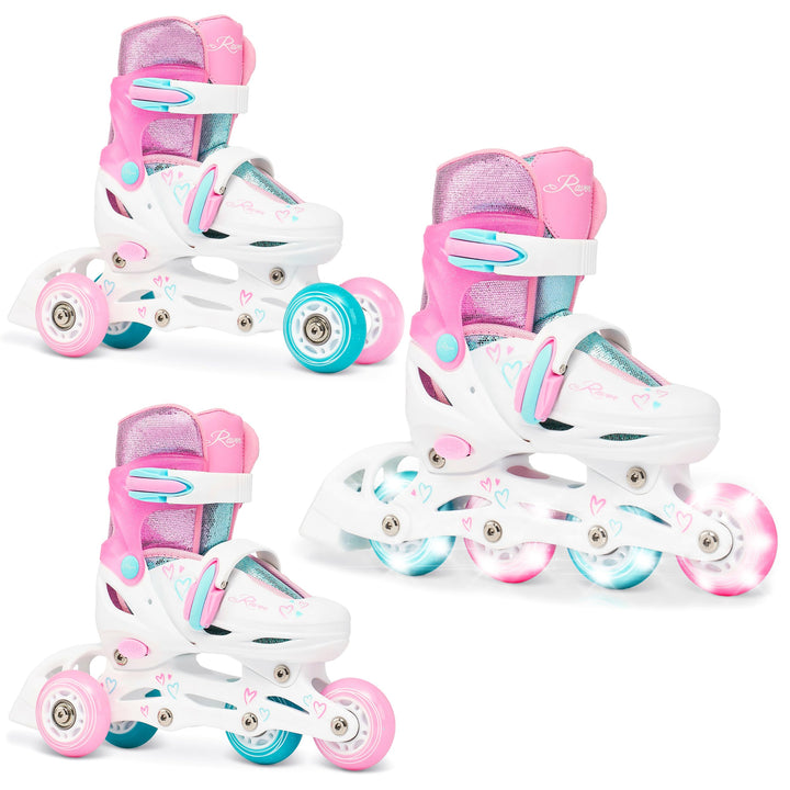 RAVEN 3in1 Inline Skates Triskates Rollschuhe Inliner für Kinder Mädchen verstellbar 34-37 (21,5cm-2