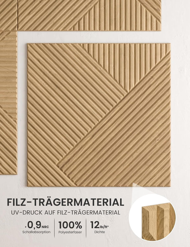 Fluxynara Akustikpaneele 180×120 cm, 6er-Set, Eiche Natur/Raute Fine-stripe 6-pack Eiche Natur/Raute