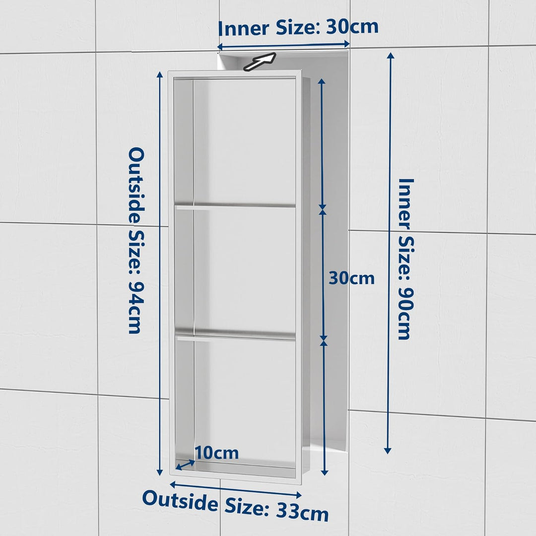 Neodrain Wandnische Dusche Edelstahl Dreifach-Duschnische Wandnische Lagerung für Badezimmer 90x30 c