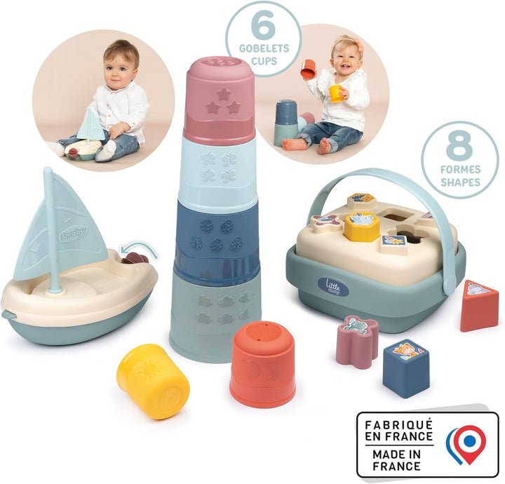 Smoby Little Motorikspielzeug-Set 3-teilig: Magic-Tower, Formsteckspiel-Korb, Badespielzeug Segelboo