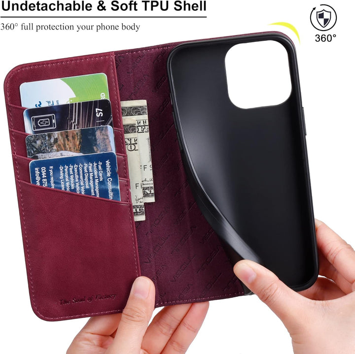 VISOUL Hülle für iPhone 14 Pro Max Handyhülle [Erstklassiges Echtleder] [Schützt vor Stoss] [Kartenf