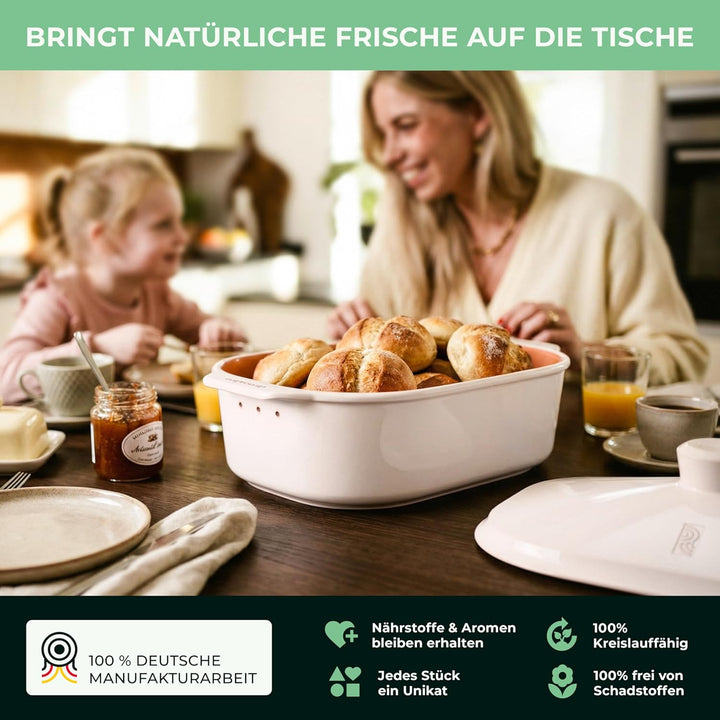 Brot-Frische-Topf – moderner Brottopf & Brotkasten aus Keramik Natur-Ton - atmungsaktiv & gegen Schi